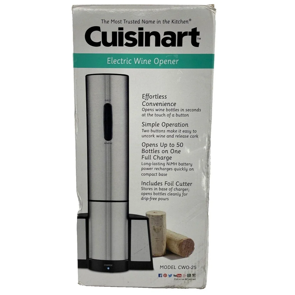 Cuisinart Electric Wine Opener Model CWO-25 with Charging Base NIB BPA Free